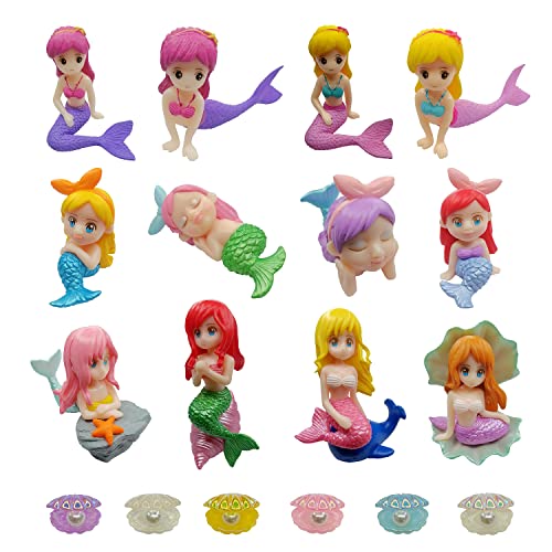 JKanruh 18 Pcs Miniature Mermaid Figurines Mini Mermaid and Shell Pearl Figurines for Cake Decoration Home Terrarium Decoration DIY Crafts