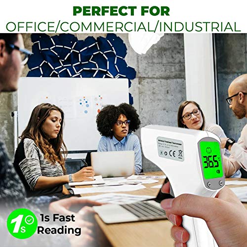 Image illustrant l'utilisation du thermomètre dans un bureau ou un environnement commercial, mettant en évidence sa capacité de lecture rapide en 1 seconde.