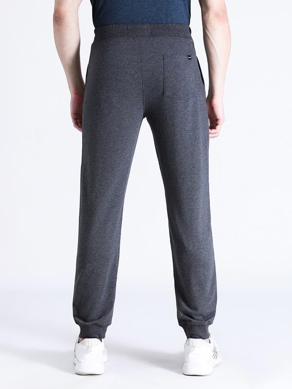 Image of CROCODILE Men Solid Ankle Length Joggers | French Terry Cotton | Drawstring Waist | 3 Pockets