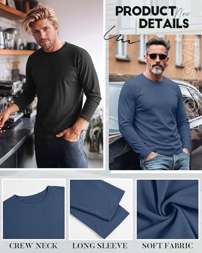 Image of August Alley 4 Pack Men's Big and Tall Cotton Shirts L-7XL, Long Sleeve Oversized Tops Loose Casual Large T-Shirts Basic Tee