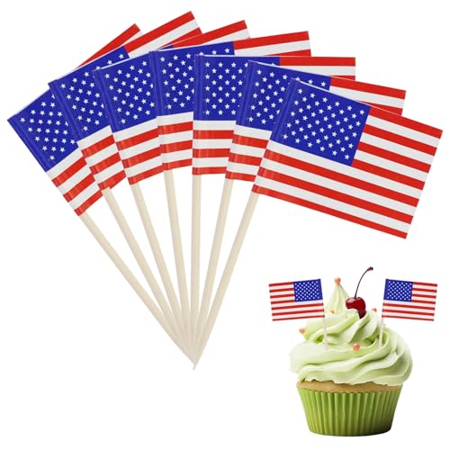 120 unidades de palitos de dentes americanos, bandeiras, palitos de dentes com bandeira dos Estados Unidos, palitos de dentes com bandeira decorativa dos Estados Unidos, mini bandeira, cupcake