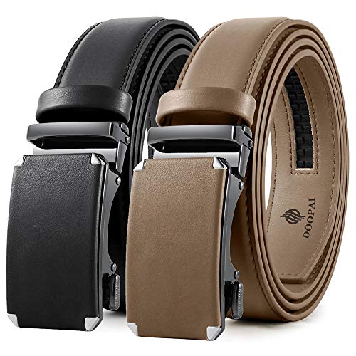 Image of DOOPAI Men's 2 Pack Ratchet Dress Belt - Adjustable 1 3 /8 inch Genuine Leather, Size Length Can Be Cut, With Gift Box