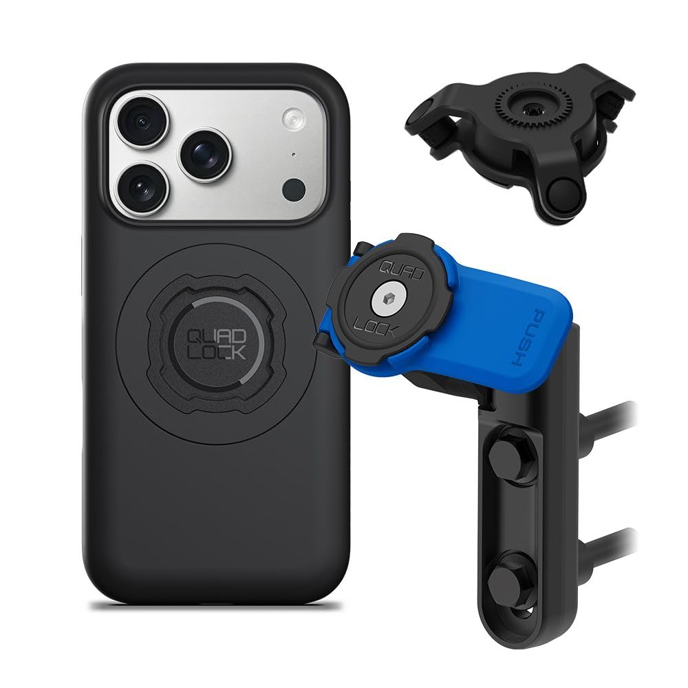 Quad Lock Brake/Clutch Motorcycle Phone Mount with Vibration Dampener and MAG Phone Case for iPhone 17 Pro
