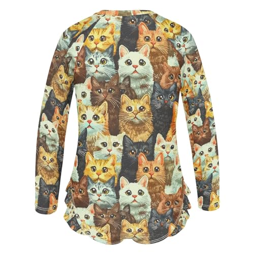 ALAZA Multicolor Cat Kitten Girls One Piece Swimsuit Long Sleeve Rash Guard Swimsuits UV 50+ Swimwear Zipper3