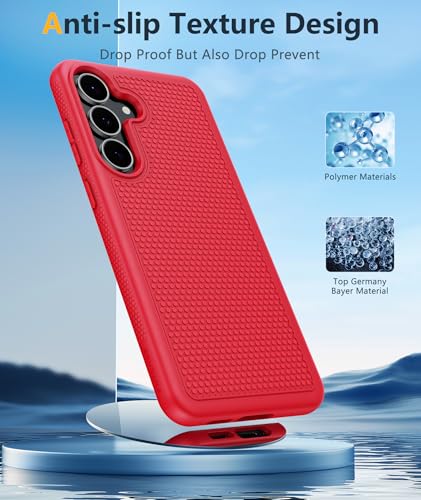Image of FNTCASE for Samsung Galaxy S25 FE Case: Shockproof Protective Lightweight with Screen Protector Duty Rugged Cell Phone Cover Non Slip | Military Grade Drop Protection for S25FE(Red, 6.7inches)