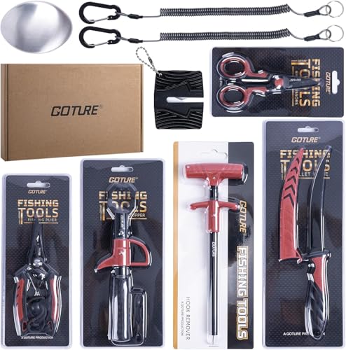 Goture Pro Angelset und Werkzeugset – Angelzange aus 3CR13-Stahl, Filetiermesser, Schärfer, Schere, Fischlippengreifer, Hakenlöser, Lanyards, Waage, Knotenzieher, Geschenke für Angler Goture Pro Angelset und Werkzeugset – Angelzange aus 3CR13-Stahl, Filetiermesser, Schärfer, Schere, Fischlippengreifer, Hakenlöser, Lanyards, Waage, Knotenzieher, Geschenke für Angler