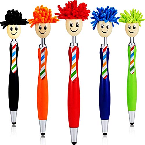 Ballpoint Pen Black Ink 5 Pieces, Pens with Stylus Tip, Stylus Mop Topper, 1.0 mm Ballpoint Pen Stylus Pen for Touch Screens, 3 in 1 Stylus Ballpoint Pens for Kids and Adults (5 Colors)