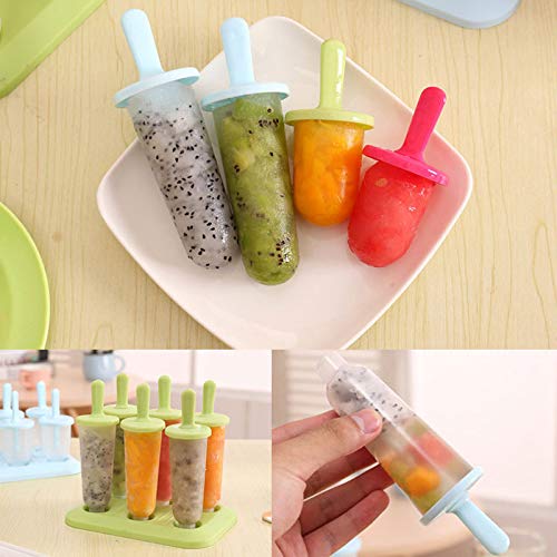 VANGOAL Popsicle Molds, 6 Popsicle Holder Popsicle Maker DIY Homemade Mini Popsicle Molds with Tray and Reusable Sticks for Ice Pop Frozen Yogurt Juice Fruit No Drip for Baby Kids (Small Blue) - Thumbnail 2
