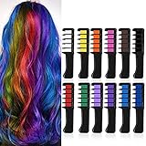 VSADEY 12 Color Hair Chalk for Girls Kids, Temporary Hair Chalk Color Comb with Shawl, Non-Toxic Washable Glitter Hair Color Kit for Makeup Party Cosplay Halloween Christmas Gift for Girls Kids Adult