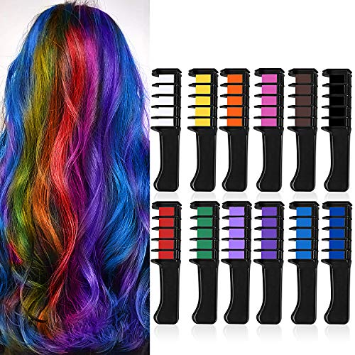 VSADEY 12 Color Hair Chalk for Girls, Temporary Hair Chalk Comb with Shawl, Washable Glitter Hair Color Kit for Makeup Party Cosplay Halloween Christmas for Girls Kids
