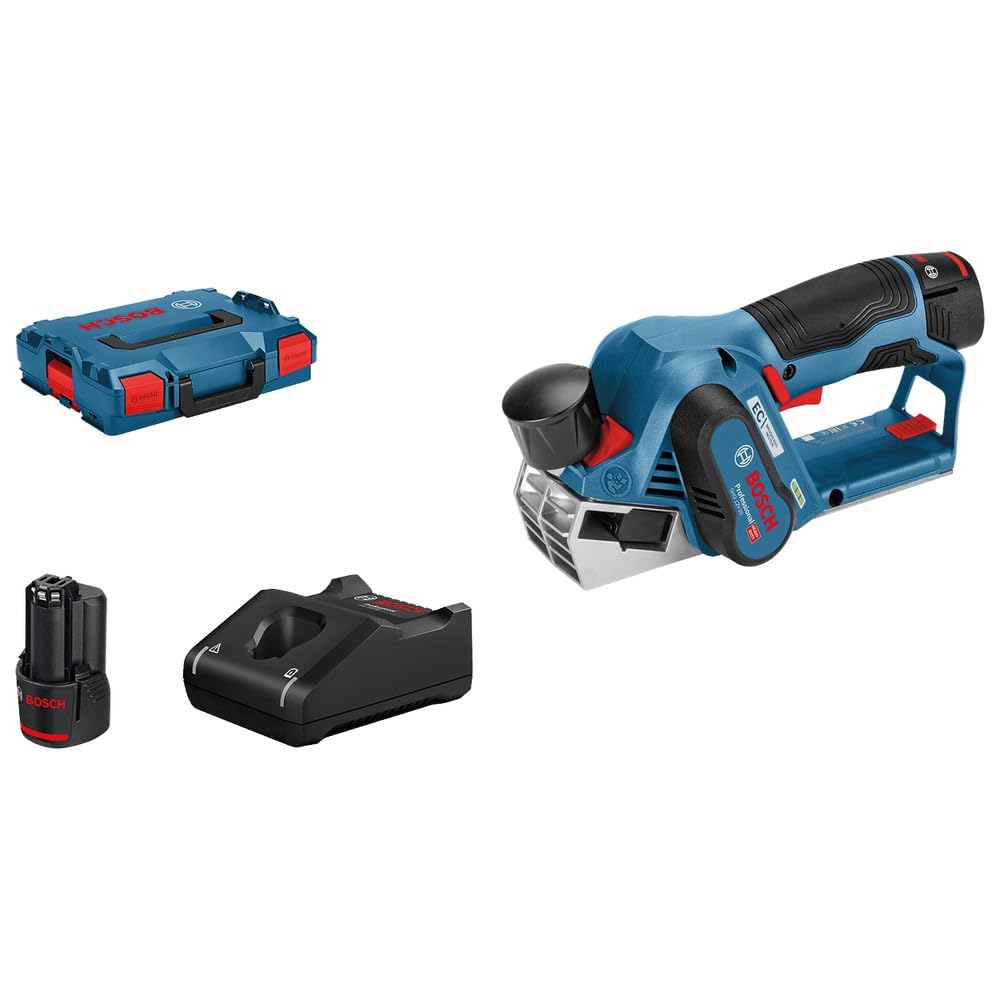 Bosch Professional 12V System cepillo a batería GHO 12V-20 (anchura del cepillo máx.: 56 mm, incl. 2 baterías 3.0Ah, cargador, 2 cuchillas de cepillado, L-BOXX)