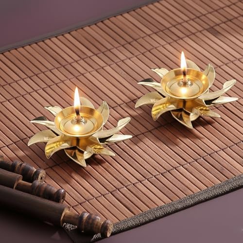 Image of CraftVatika Brass Diya for Diwali Decoration Flower Diya Oil Lamp for Puja Home Decor (Pack of 2)
