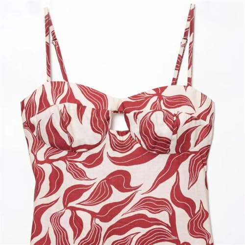 Women Printed Strap Midi Dress Backless Slim Fit Side Zipper Summer Fashion3