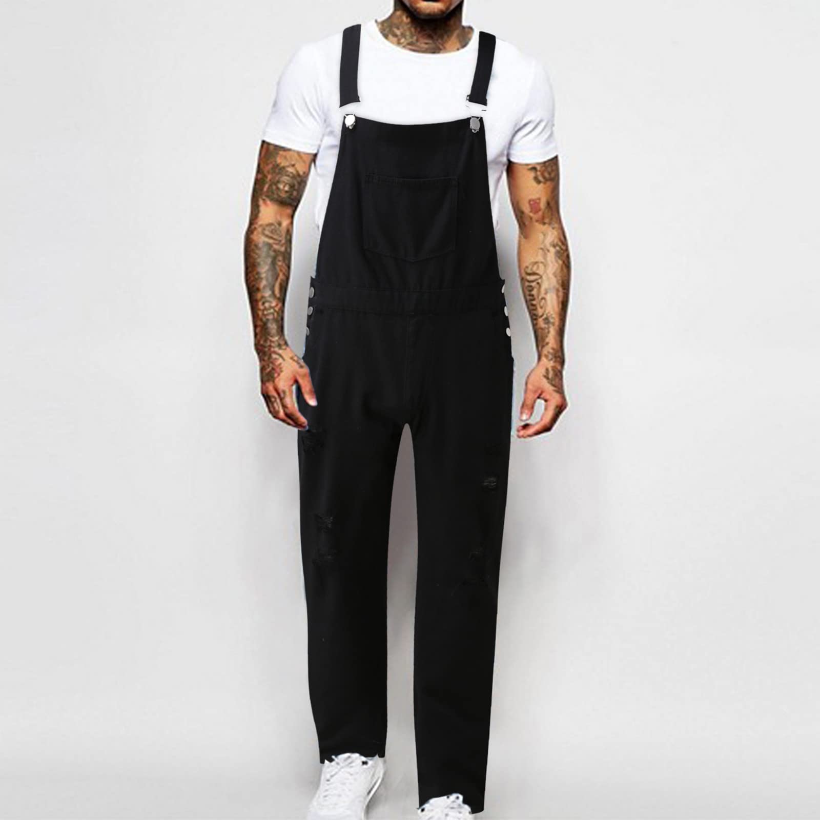Bib Pants Hombre Denim Rasgado: Pantalones de Trabajo Resistente al Desgaste Mono Lavado Tirantes Ajustables, Pantalones de Jardín Agradables Con Bolsillos Prácticos Peto Para Trabajo Verano