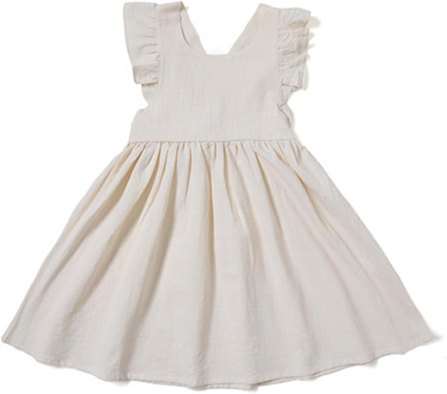 ACESATR Baby Girls Cotton Linen Ruffle Sleeve Dress Toddler Backless Sleeveless Crossback Strap Dresses Casual Sundress