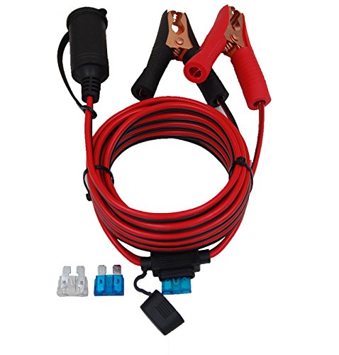 CUZEC 13.1FT/4m 16 AWG Extension Cord Plug Socket with Battery Clamp 12V/ 24V Battery Clip-On and Cigarette Lighter Adapter (13.1FT Long)