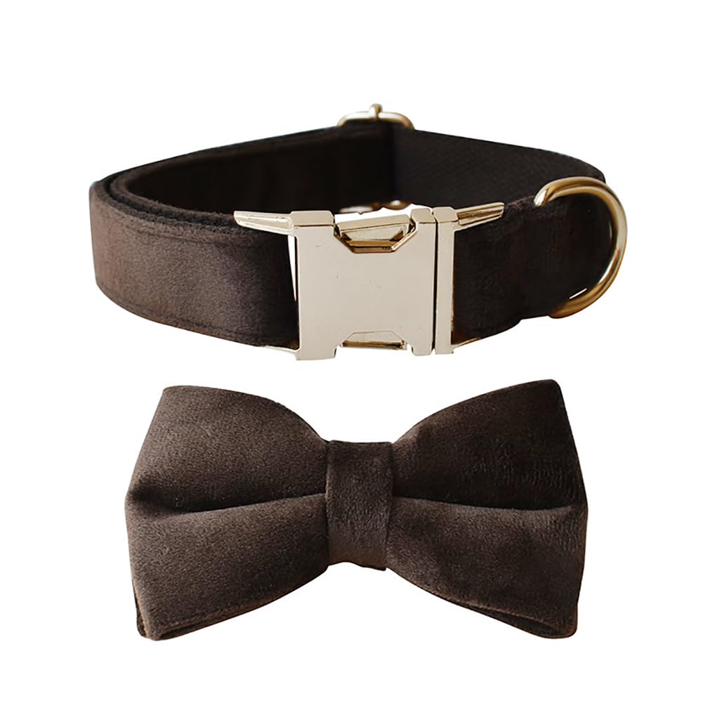 Collier pour chien avec nœud papillon réglable en velours marron taille XL