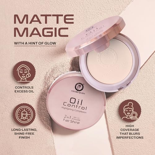 Image of Colors Queen 2-in-1 Oil Control Compact Powder with SPF-15 - 03 Beige, 20g | Long Lasting & Lightweight | Matte Compact Powder for Face Makeup with Free Applicator Puff