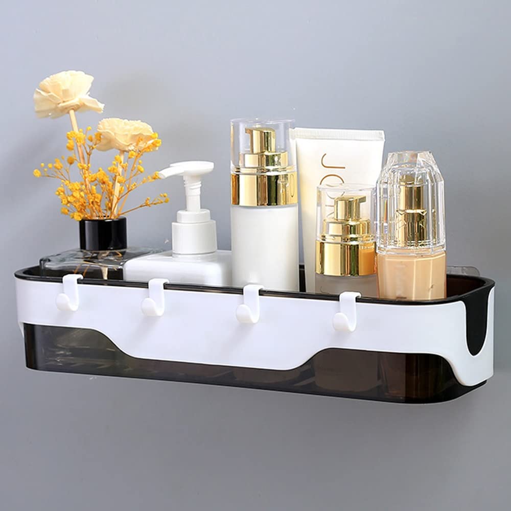 Organizador de ducha montado en la pared, estante de baño de plástico negro transparente para champú, cosméticos y artículos esenciales de cocina, solución de almacenamiento para el hogar