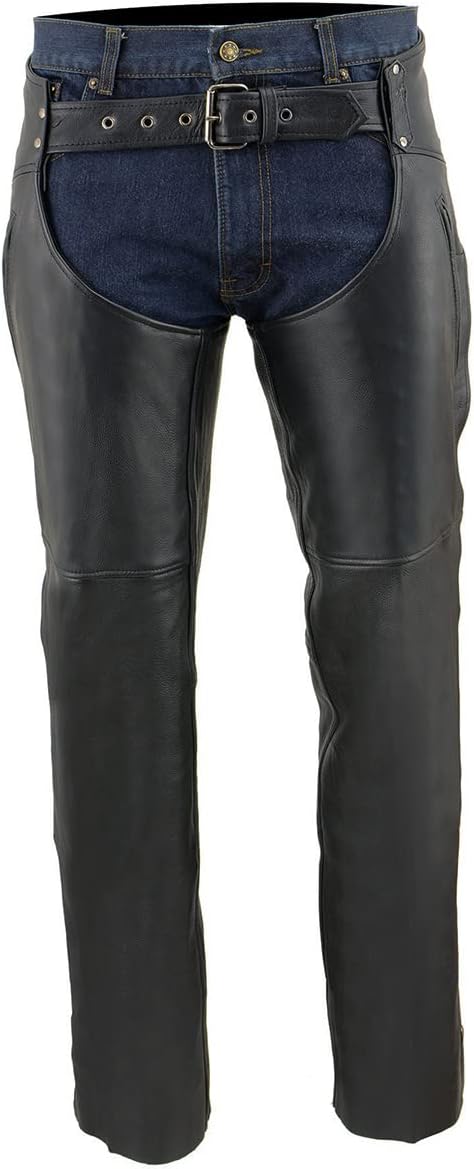 Milwaukee Leather MLM5502 Men's 'Cool-Tec' Black Leather Chaps with Zippered Thigh Pockets - 3X-Small
