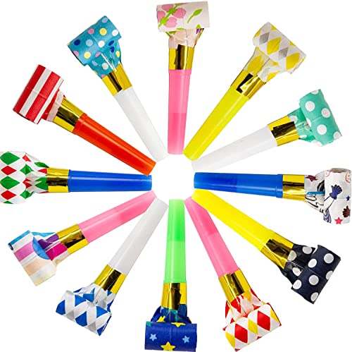 POBLLEM 30 Pcs Colorful Birthday Noisemakers - Blow Horns, Whistl...