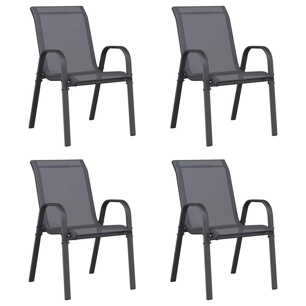 Set di 4 Sedie da Giardino Impilabili in Textilene Grigio | Poltrone moderne e comode per arredare balcone, terrazzo e veranda con stile durante i pasti all'aperto.