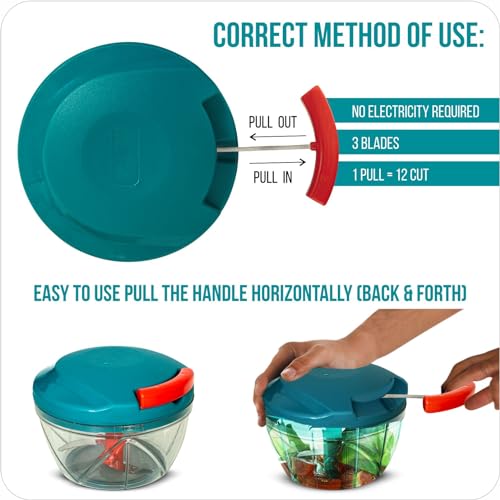 Image of TEKCOOL Multipurpose Plastic Vegetable Chopper Cutter 3 Blades for Effortlessly Chopping Vegetables and Fruits for Your Kitchen, Pool Green (470 ML);