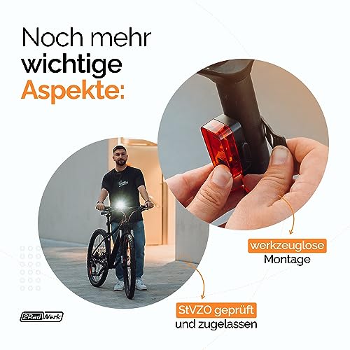 2RadWerk, ED Fahrradleuchtenset, StVZO zugelassen, Fahrradbeleuchtung umschaltbar 15-35 Lux, Bike...