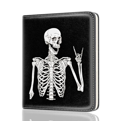 Image of Rouidr Womens Wallet, RFID Small Slim Wallet for Women, Cute Bifold Leather Pocket Credit Card Holder Ladies Mini Purse with Zipper Coin Pocket & ID Window, Abstract Skull