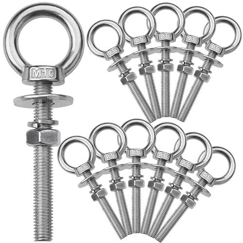 Image of 12 Pack M10 Stainless Steel Eye Bolts with Nuts,3 /8 inch x 3 inch Eye Bolts | 304 Stainless Steel Eye Bolt,Eye Bolts Heavy Duty for Hang Tie Down Outdoor,3 /8 eye bolts with nuts,m10 eye bolts