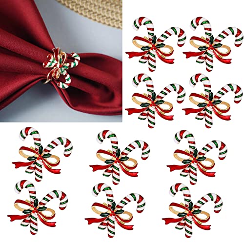ENASGLOO 10 servilleteros de Navidad para vacaciones, Navidad, Acción de Gracias, hogar, cena, decoración (bastón de Navidad)