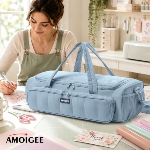 Image of AMOIGEE Puff Carrying Case for Cricut Explore 5, Quilted Storage Bag for Die-Cutting Machine, Travel Craft Tote with Pockets for Vinyl, Tools, Mats and Cricut Accessories and Suppliers
