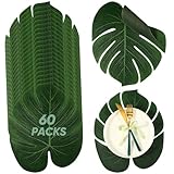 XunYee 60 Pcs Large Tropical Palm Leaf Placemat Fake Artificial Monstera Green Palm Leaves for Hawaiian Summer Wedding Luau Safari Jungle Party Tables Centerpieces, 11.4 x 13.8 Inch (Silk)