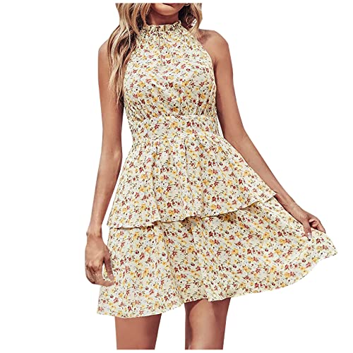 Sisifa Sommerkleid Damen Ärmellos Abendkleid Kurzes Casual Neckholder Rüschen Polka Dot Sommer Boho Kleid Strandkleid Partykleid Minikleid mit...