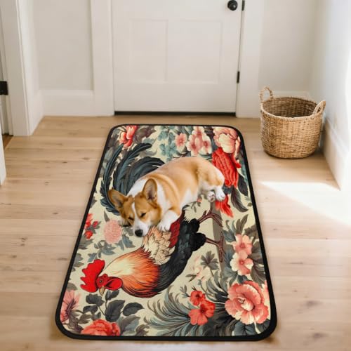 Tapis de cuisine rétro coq floral 183x61cm tapis sol lavable - 8