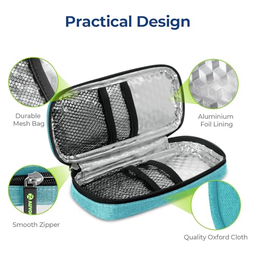Image of AUVON Insulin Cooler Travel Case with 2 x 90g TSA Approved Ice Packs, Diabetic Medication Insulated Cooling Bag for Insulin Pens and Diabetic Supplies Storage, Compact for Daily Life and Trips