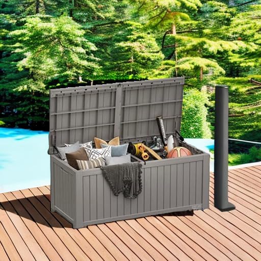 Gray 150 Gallon Lockable Weather-Resistant Plastic Deck Box
