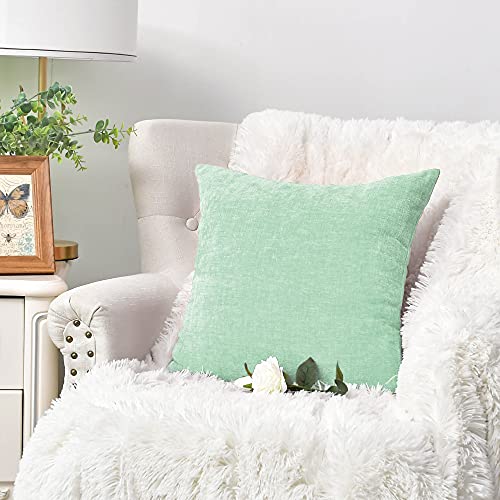 Image of CaliTime Pack of 2 Cozy Throw Pillow Covers Cases for Couch Sofa Home Decoration Solid Dyed Soft Chenille 12 X 12 Inches Grayed Jade