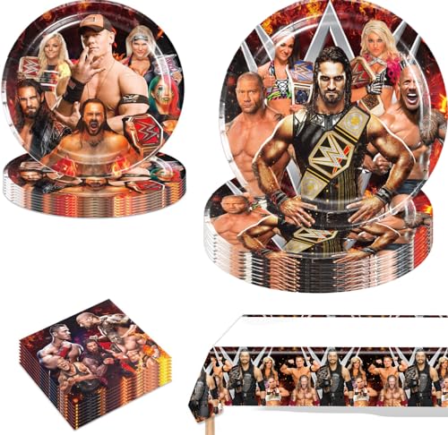 Décorations de fête d'anniversaire, Lutte Vaisselle de Fête,Thème Anniversaire Assiettes, Vaisselle Ensemble Fournitures de Fête, pour Enfant Anniversaire Décoration