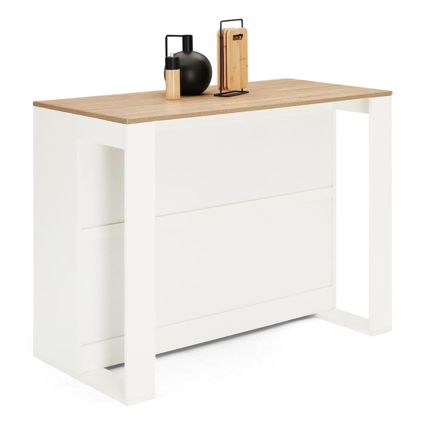 IDMarket – Mesa de Bar îlot Juno de Madera Blanca con Tablero de imitación de haya