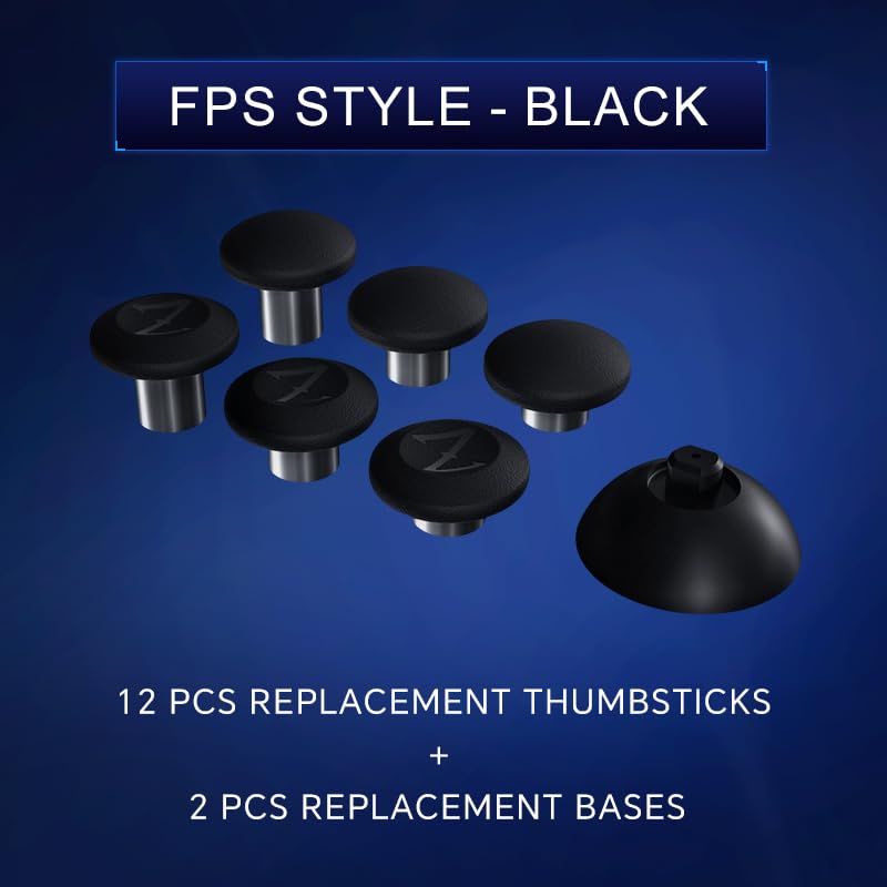 ZD Gaming B-Type Thumb Grip Replacement Kit, Standard/FPS/Arcade Joystick Caps with Replacement Bases, Non-Slip, Compatible with PlayStation/NS Pro Controllers, Enhanced Precision for E-Sports Gaming & All Game Modes (FPS Style)-Black