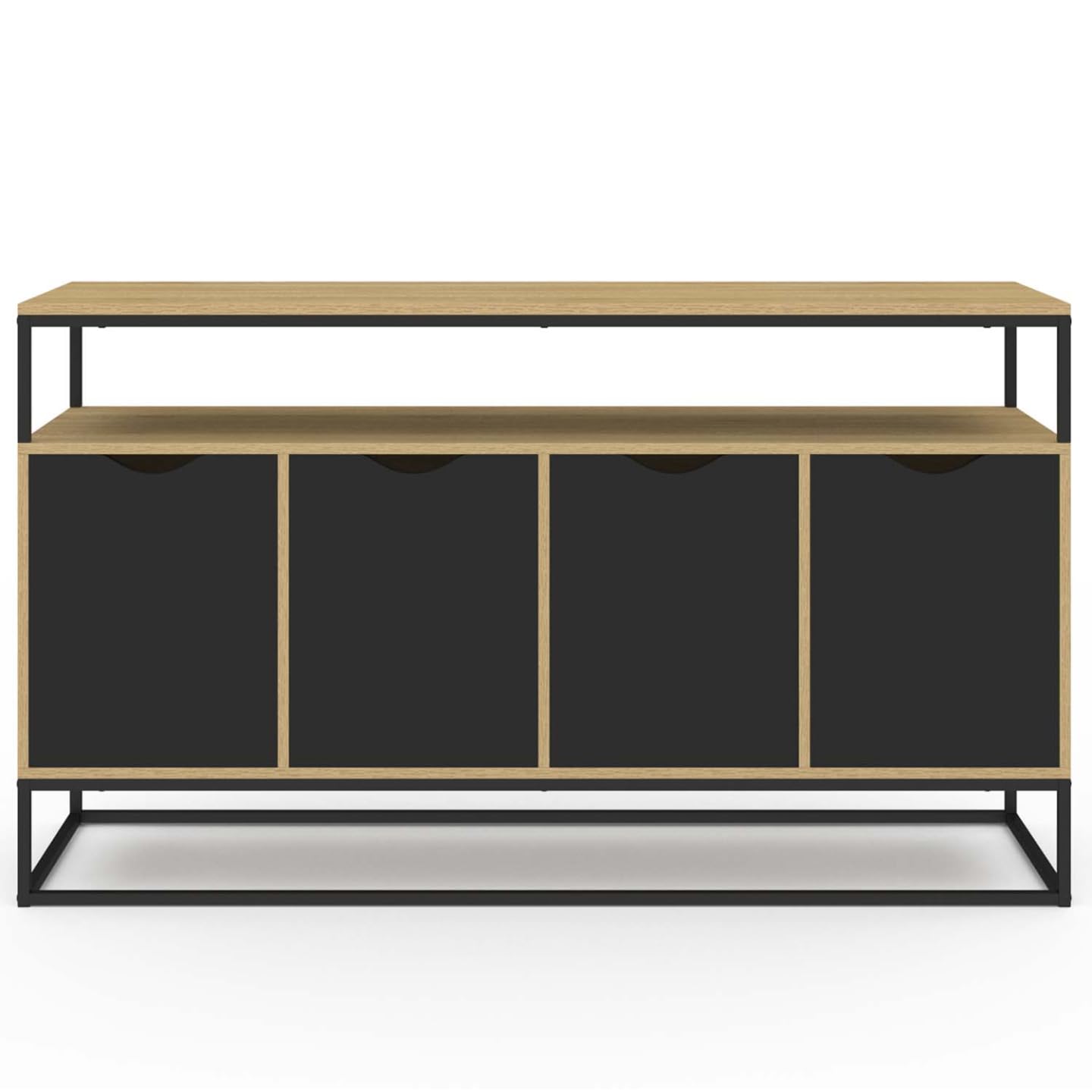 IDMarket Boston - Aparador de 140 cm, 4 puertas negras, diseño industrial