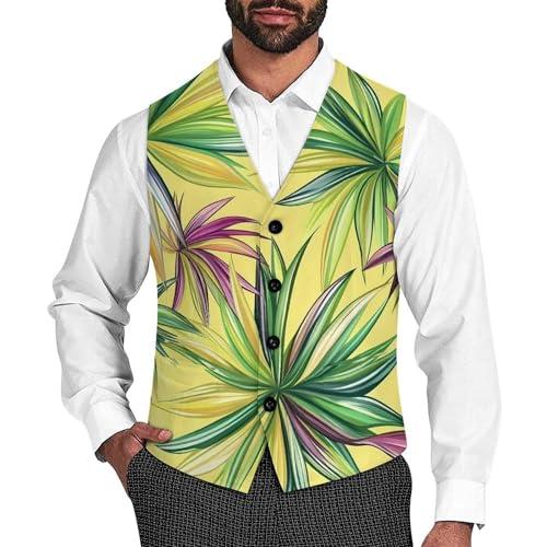 Colorful Agave Plants Casual Suit Vest for Men Formal Business Dress Regular Fit Waistcoat Tuxedo