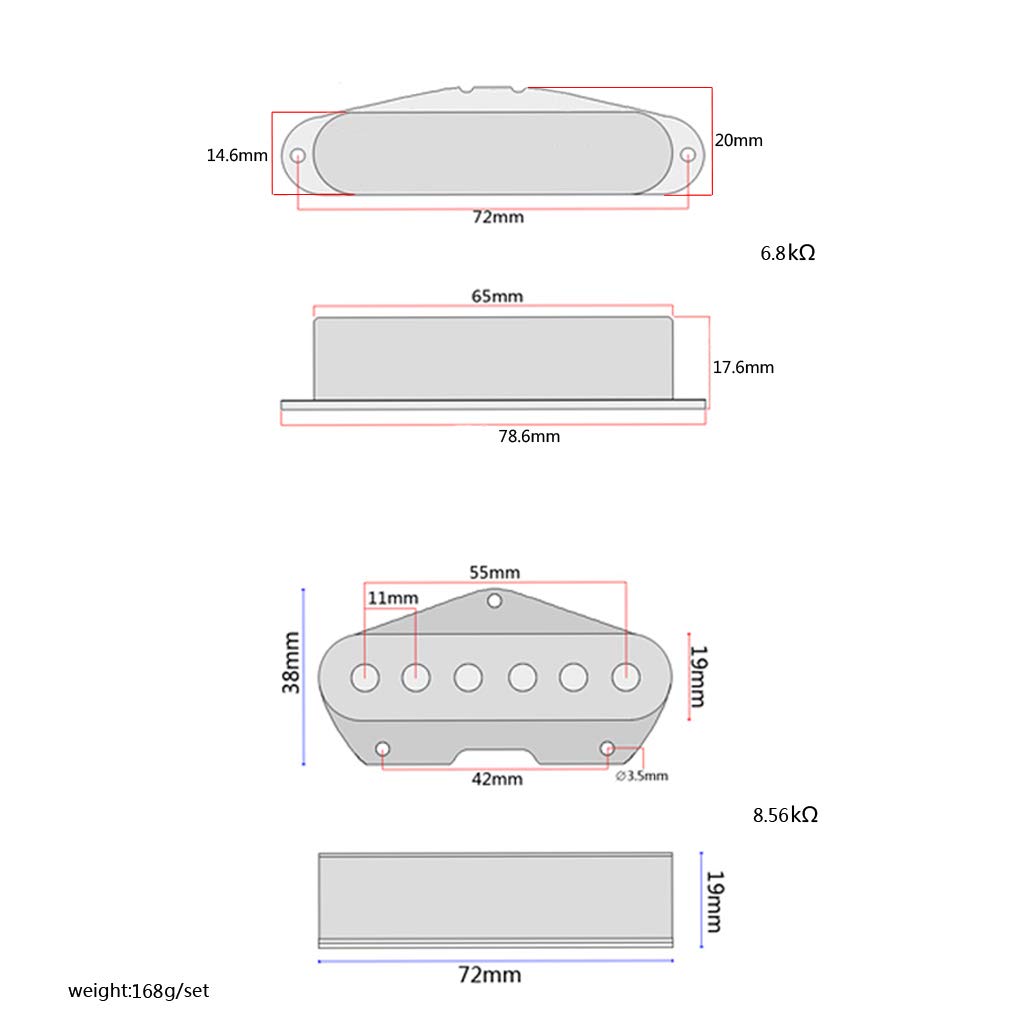 Alnicov Juego de pastillas de guitarra modernas, pastilla de cuello y puente para reemplazo de piezas de guitarra eléctrica estilo Tele Telecaster con marca L