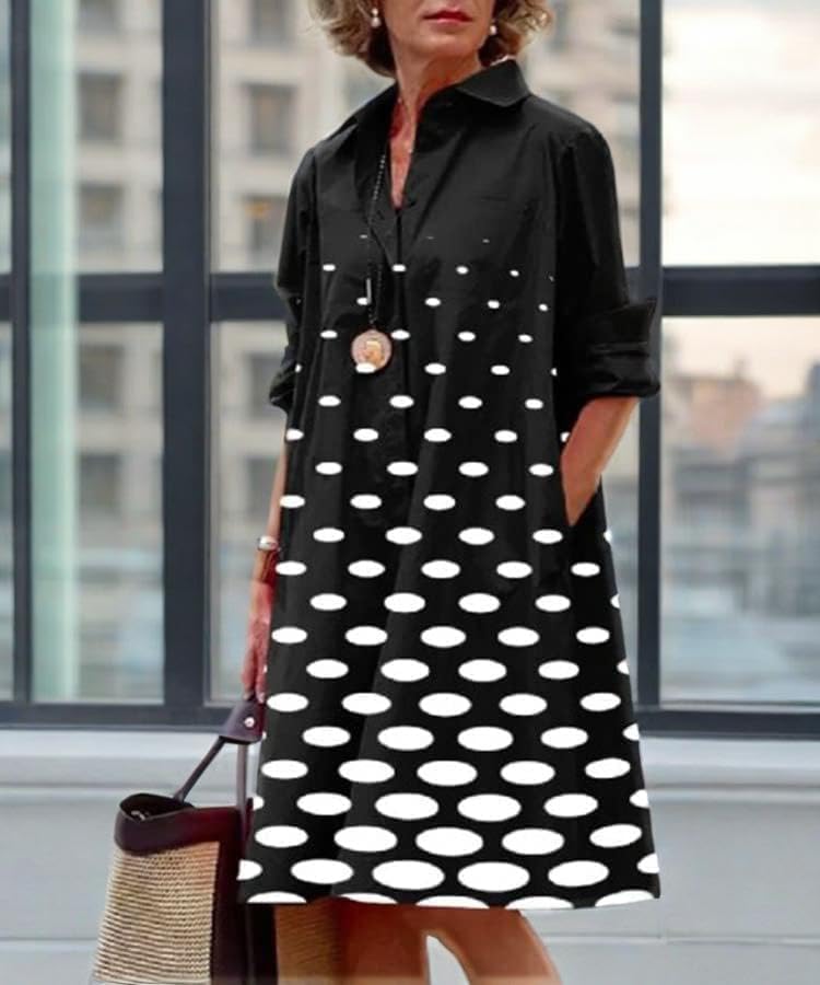 Womens 2025 Long Sleeve Button Down Shirt Summer Dress Casual V Neck Loose Fit Midi Shirt Dresses with Pockets - Image 6