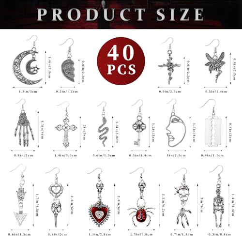 20 Pairs Gothic Earrings for Women Punk Style Grunge Gothic Earrings Kit with Cross Snake Spider and Skull Bones Vampire Evil Eye Earring for Grunge Y2K Emo Jewelry Pack Party Costume Accessories3