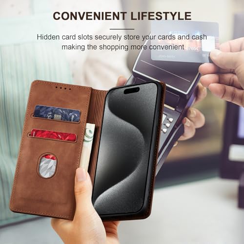Image of Jasonyu Flip Wallet Case for iPhone 15 Pro Max,Brown