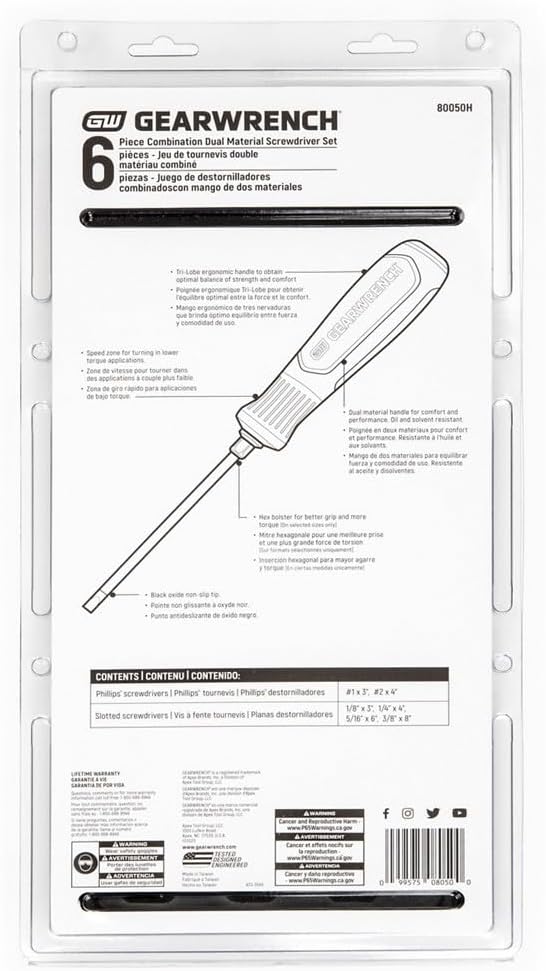 GEARWRENCH 6 Pc. Phillips/Slotted Dual Material Screwdriver Set - 80050H