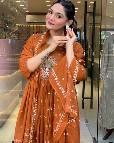 Image of KLOSIA Women Rayon Printed Anarkali Kurta Set with Dupatta