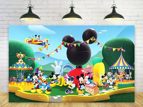 Mickey Mouse Clubhouse Birthday Backdrop for Party Decorations Background for Party Cake Table Decorations Mickey Mouse Clubhouse Theme Banner 5x3ft